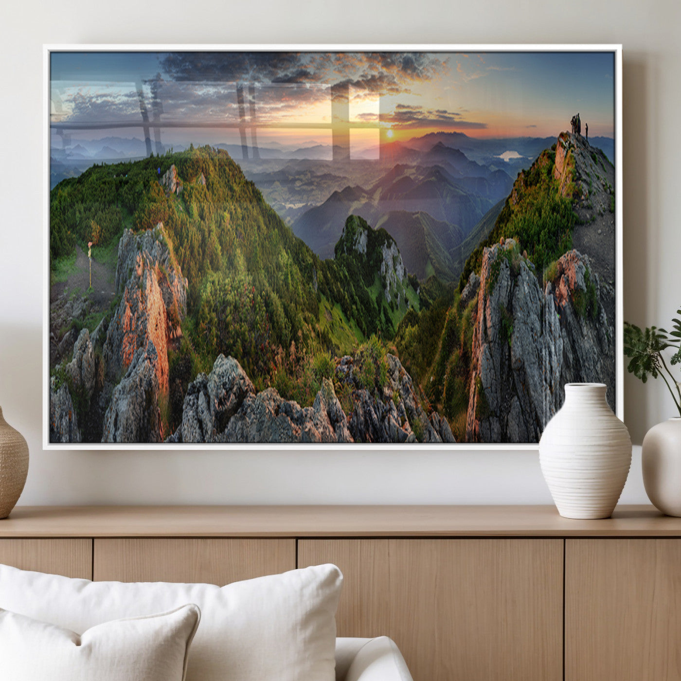 51582565-MGV-FP-36X24-3P_White-Mountain Sunset Panoramic Wall Art Canvas Print – Framed Scenic Wilderness Scene with Majestic Summit Artwork for Home, Office