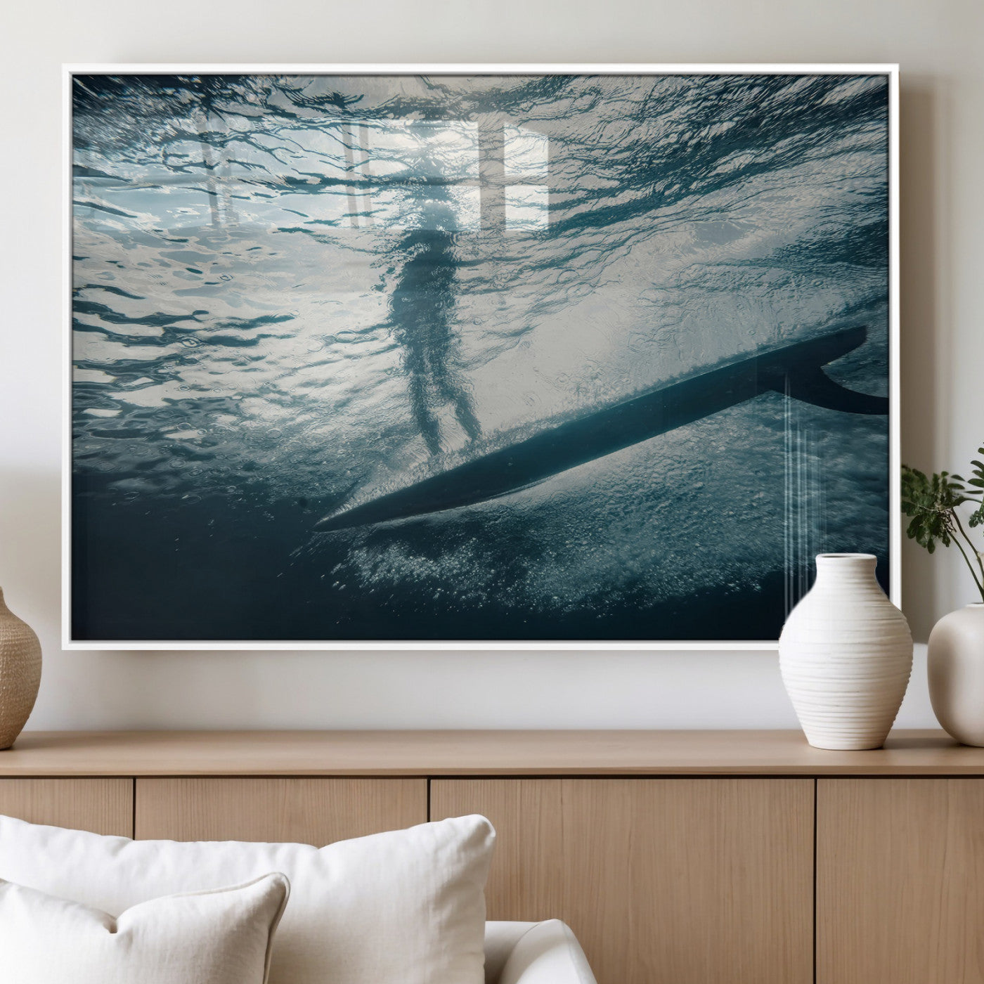 MGV-FP-36X24-3P - Submerged Surf Wall Art Canvas Print, Framed Underwater Perspective Art Picture Print, Ocean Surf Perfect Coastal Adventure Decor Artwork