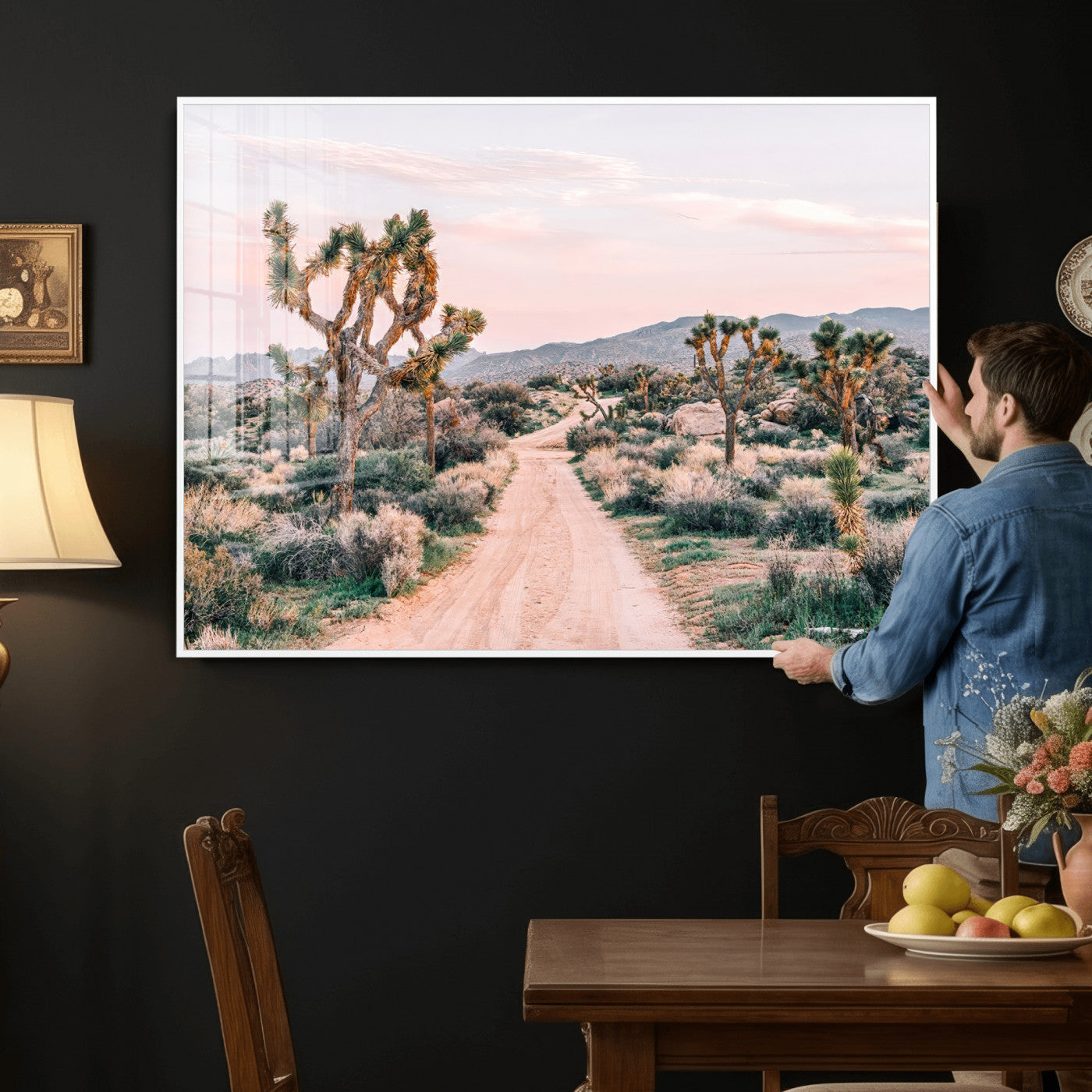 12540952-MGV-CV-36X24 - Desert Trail Wall Art – Canvas Print of Joshua Trees & Sunset Glow, Sandy Path Wilderness, Scenic Nature Escape Decor for Living Room, Office or Bedroom