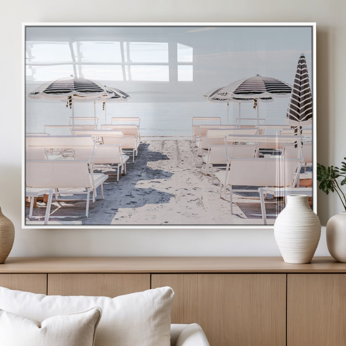 9085488300269-MGV-FP-36X24_White-Minimalist Beach Wall Art Canvas Print – Framed Pastel Sand Art Picture Beach Aesthetic Artwork for Home, Office