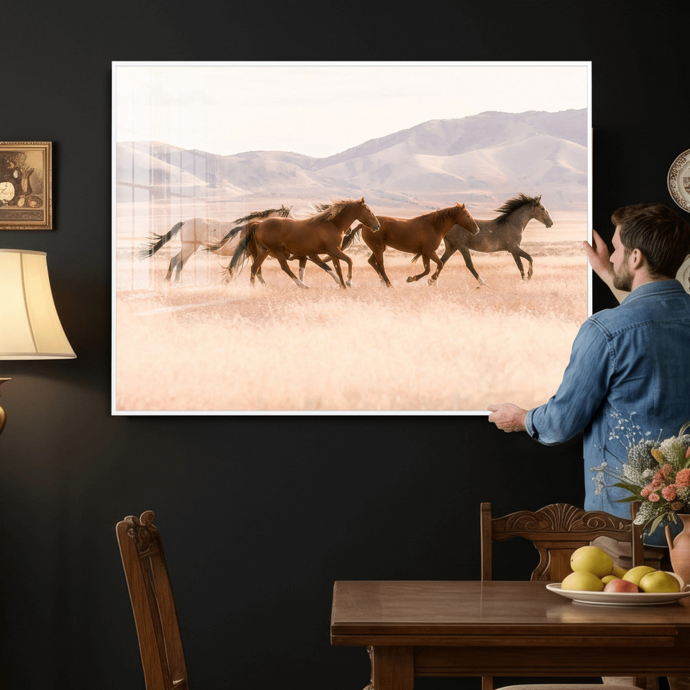 HORSESH-MGV-CV-36X24 - Wild Horses Wall Art – Running Freedom Canvas Print, Graceful Movement, Outdoor Landscape, Nature’s Power and Spirit, Home or Office Decor