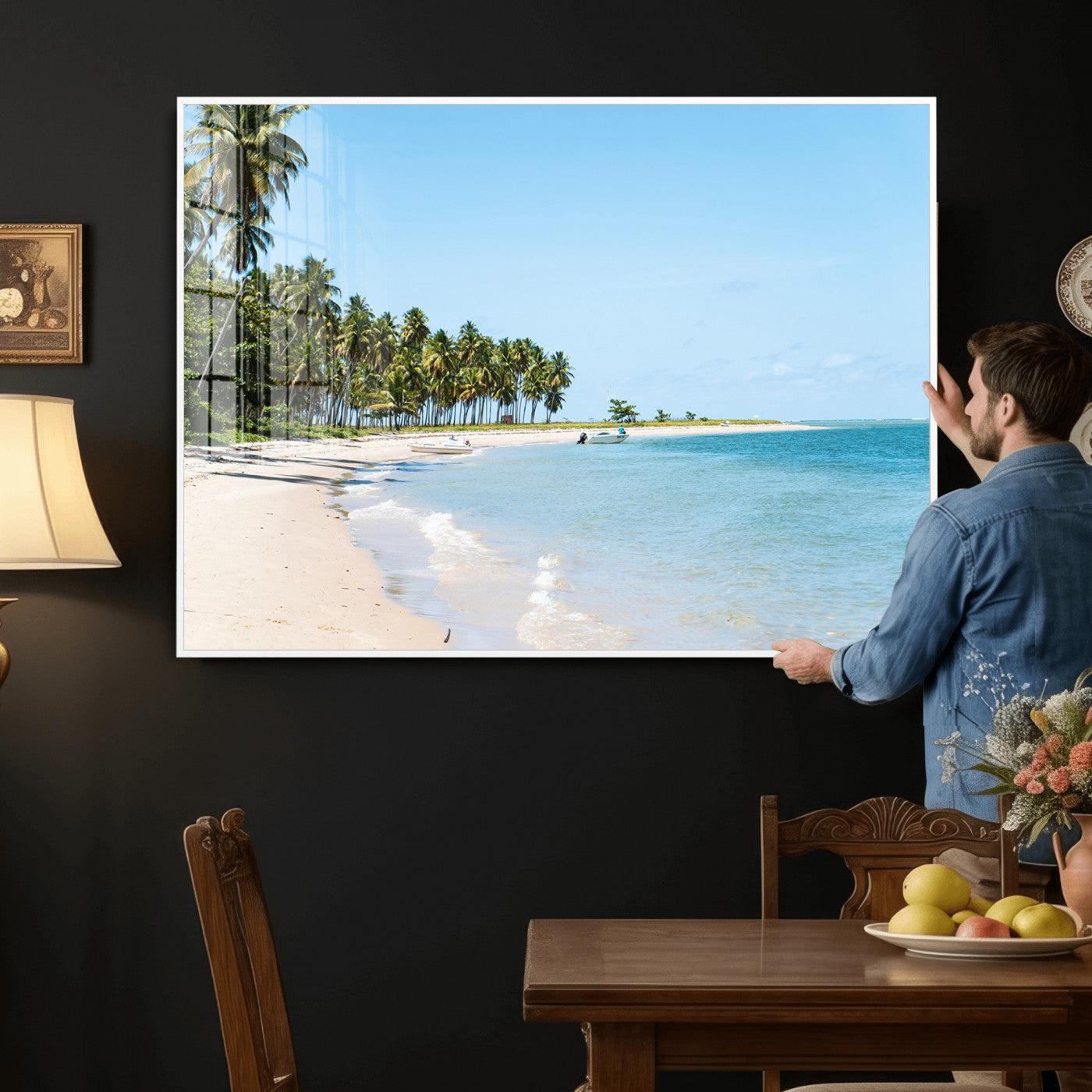 37858872-MGV-CV-36X24 - Palm Tree Paradise Coastal Wall Art – Beach Scene and Ocean Breeze Canvas Print Tranquil Tropical Shore Decor for Living Room, Bedroom or Office