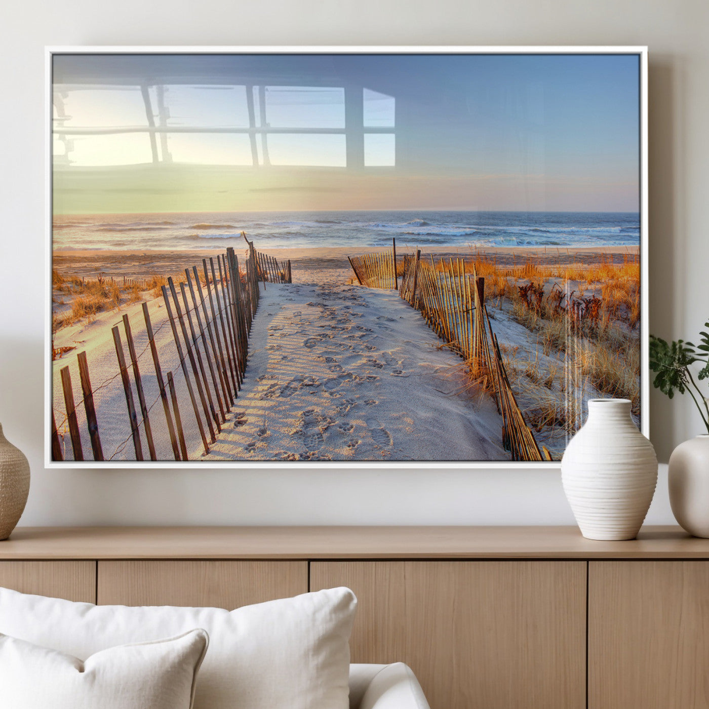 73351887-MGV-FP-36X24-3P_White-Ocean Sunset Wall Art Canvas Print – Nautical Beach Photography Summer Coastal Serenity Artwork for Home, Office