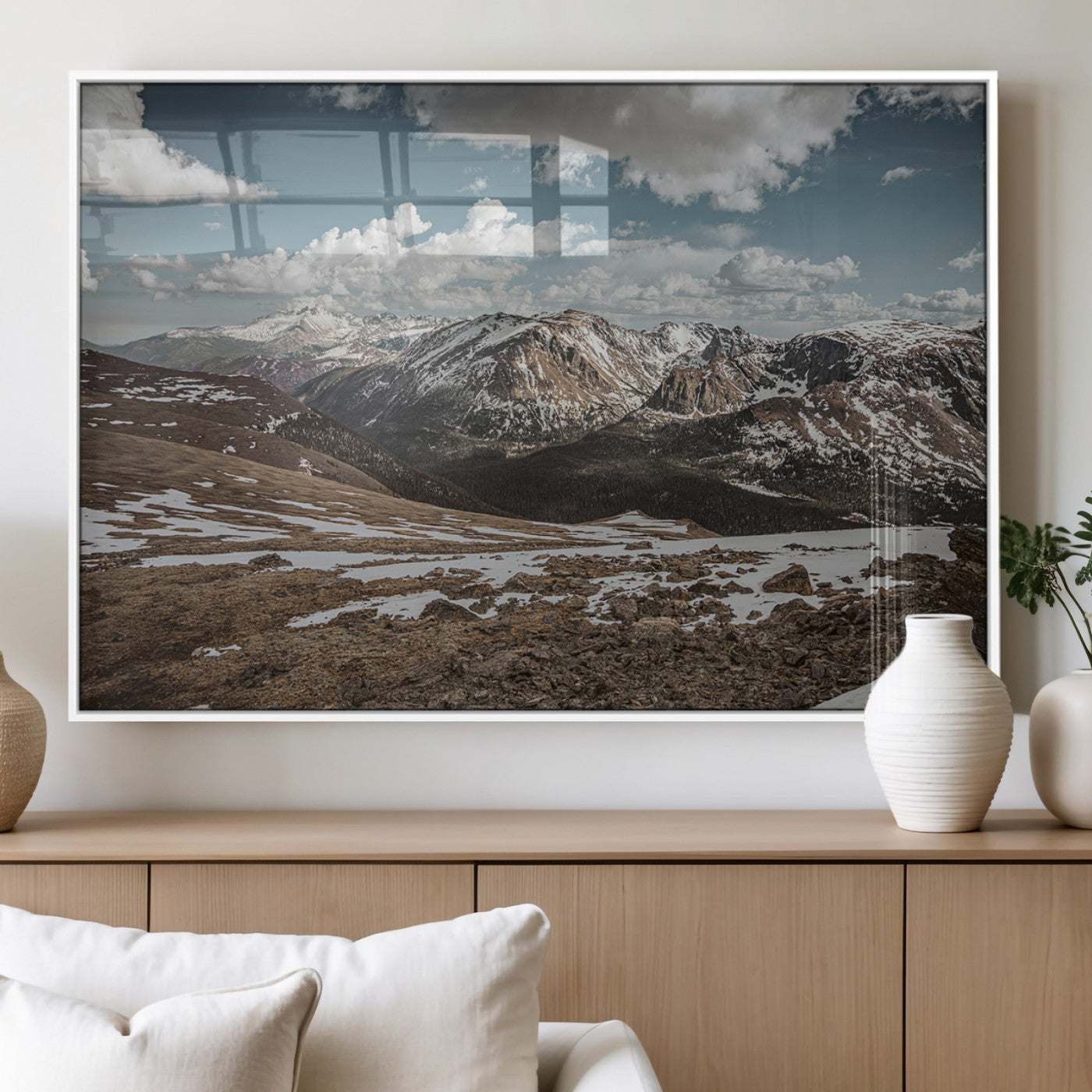 44565953-MGV-FP-36X24-3P_White-Mountain Landscape Wall Art Canvas Print – Framed Snowy Peaks Rugged Highlands Nature Scene Artwork for Home Office