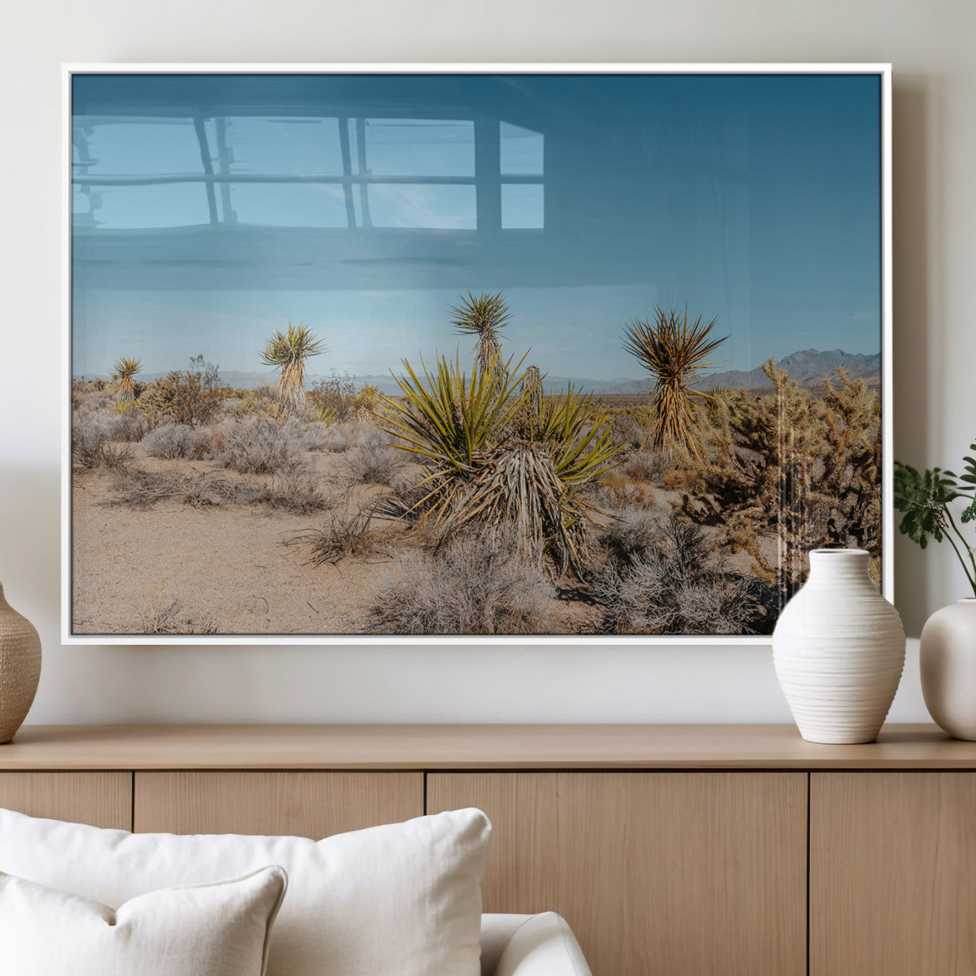 35156165-MGV-FP-36X24-3P_White-Joshua Tree Wall Art Canvas Print – Framed Desert Landscape Warm Earth Tones Southwestern Minimalist Artwork for Home, Office