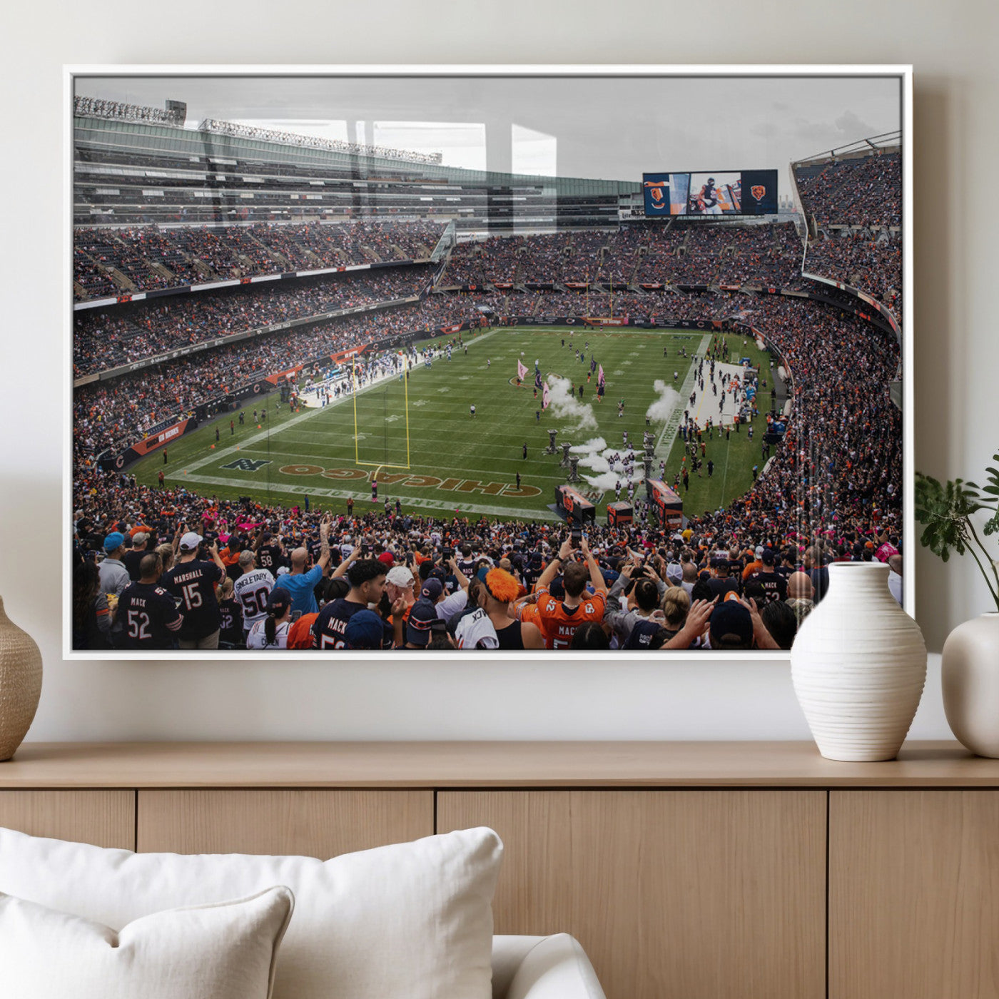 18347149-MGV-FP-36X24-3P_White-Chicago Bears Soldier Field Wall Art Canvas Print – Framed Football Stadium Artwork Team Spirit for home, office