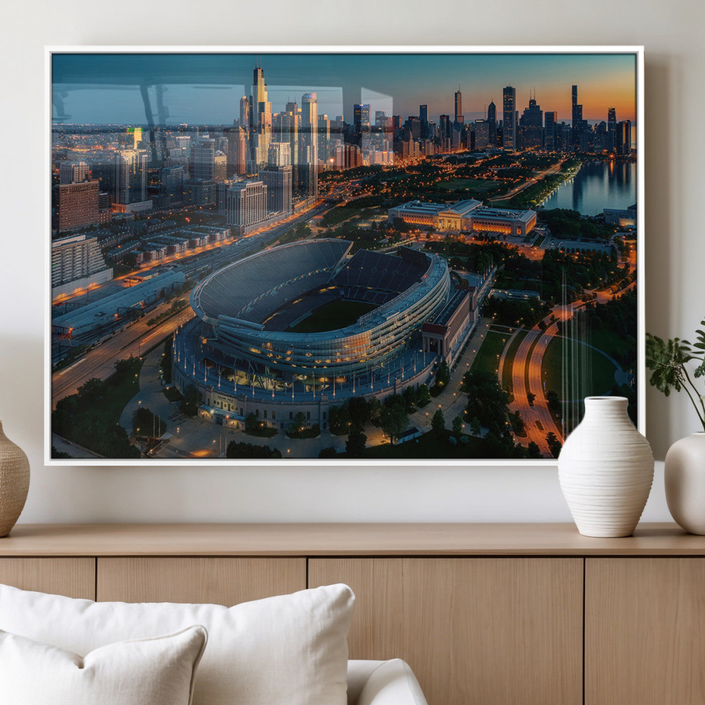 36690345-MGV-FP-36X24-3P_White-Chicago Bears Soldiers Field Wall Art Canvas Print – Framed Football Stadium Artwork for Home, Office, Living Room