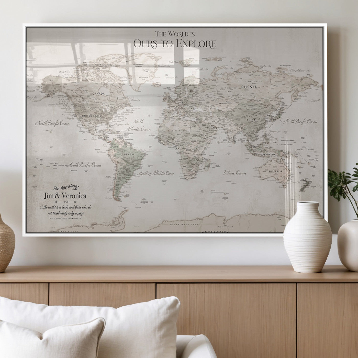 -Personalized Push Pin World Map Wall Art Canvas Print – Custom Framed Travel Tracker Gift for Couples or Family for home, office