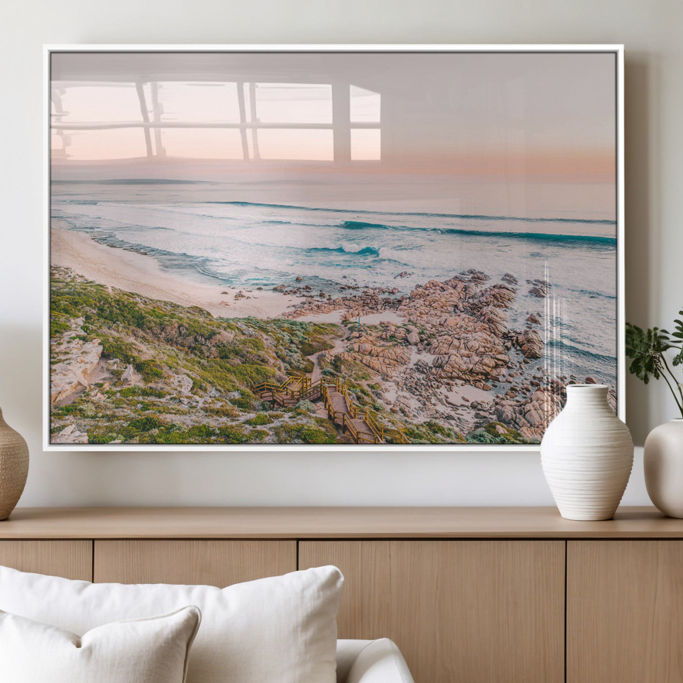 27332135-MGV-CV-60X30-3P_White-Coastal Cliffside Canvas Wall Art Print, Ocean Shore Landscape Decor, Large Scenic Beach Canvas for Living Room or Office 1 Panel Wrapped Canvas
