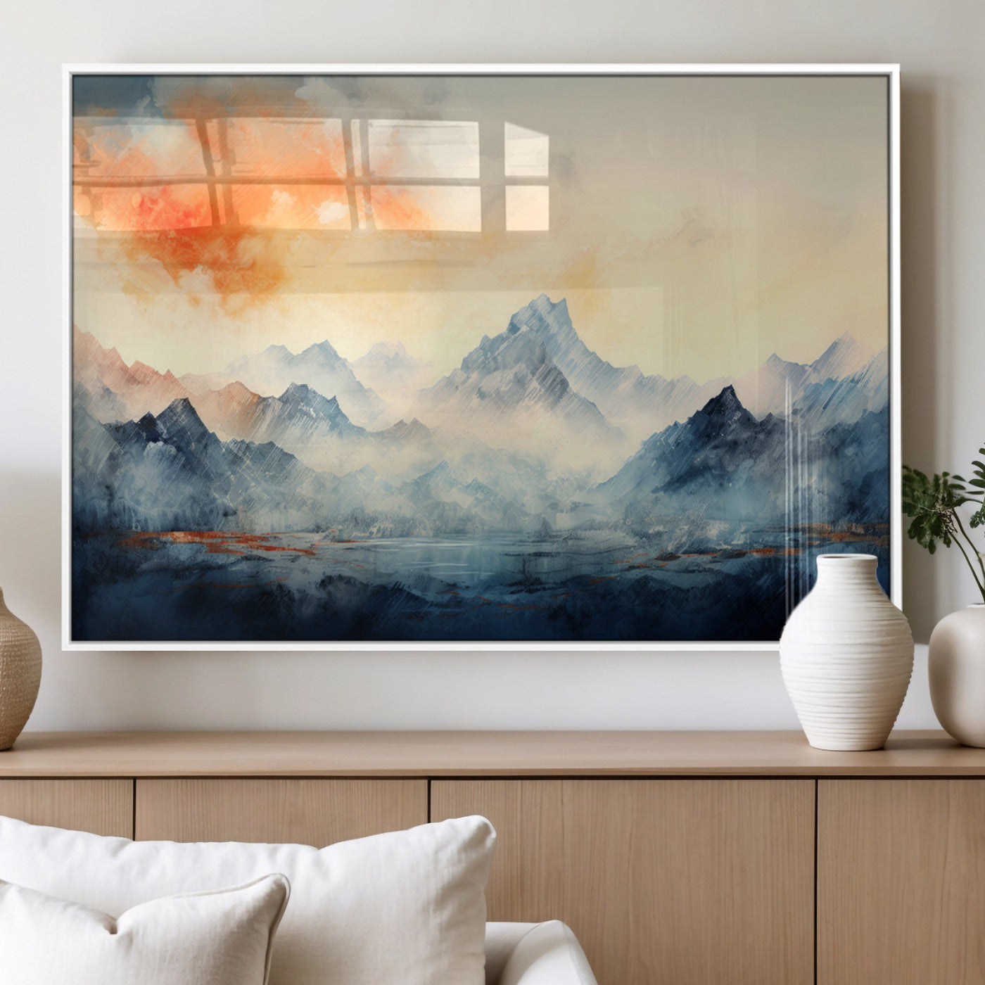 WRM1005-MGV-FP-36X24-3P_White-Warm Clouds Abstract Mountain Wall Art Canvas Print