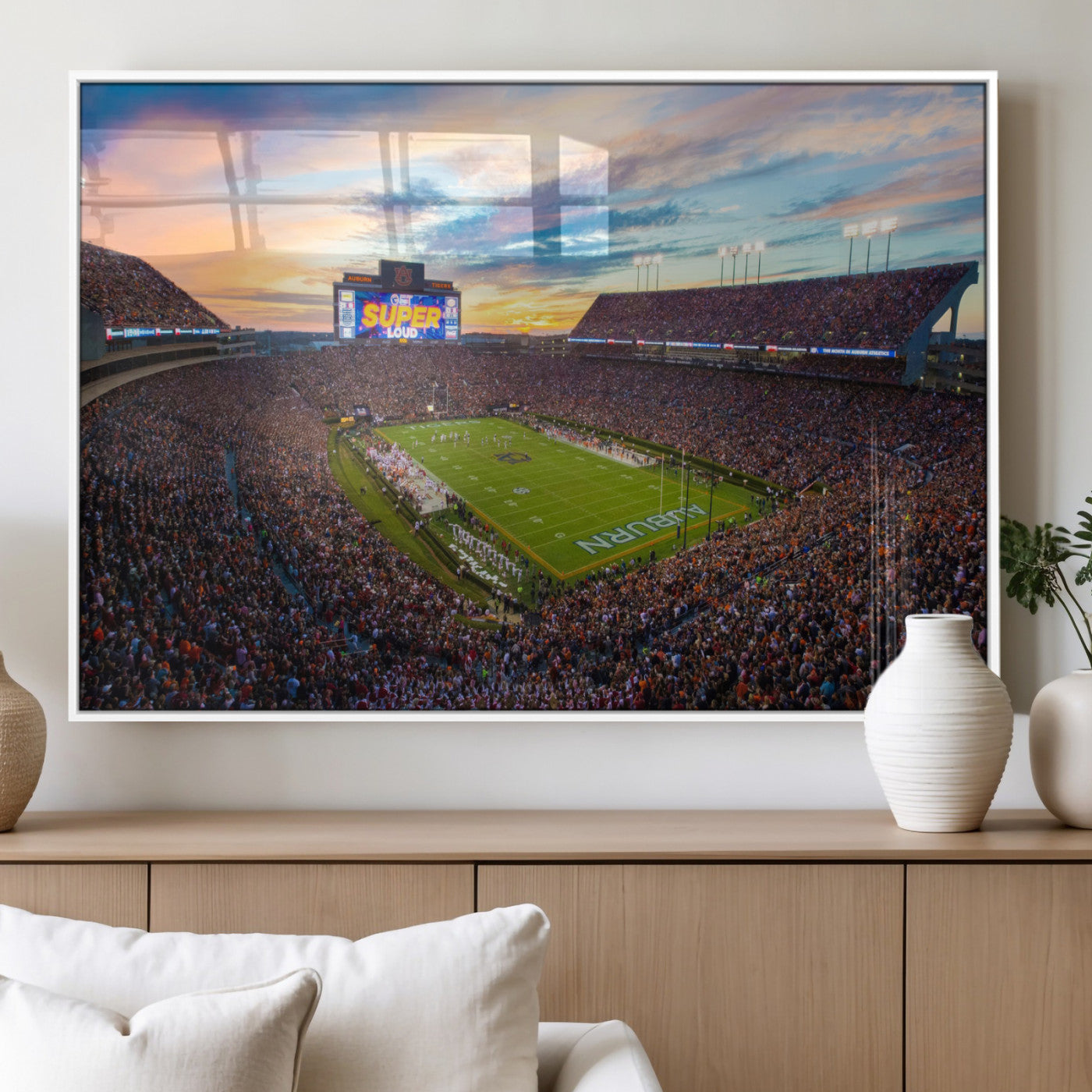 29755746-MGV-FP-36X24-3P_White-Jordan-Hare Stadium Wall Art Canvas Print, Football Stadium Aerial View, College Sports Art for Man Cave or Game Room