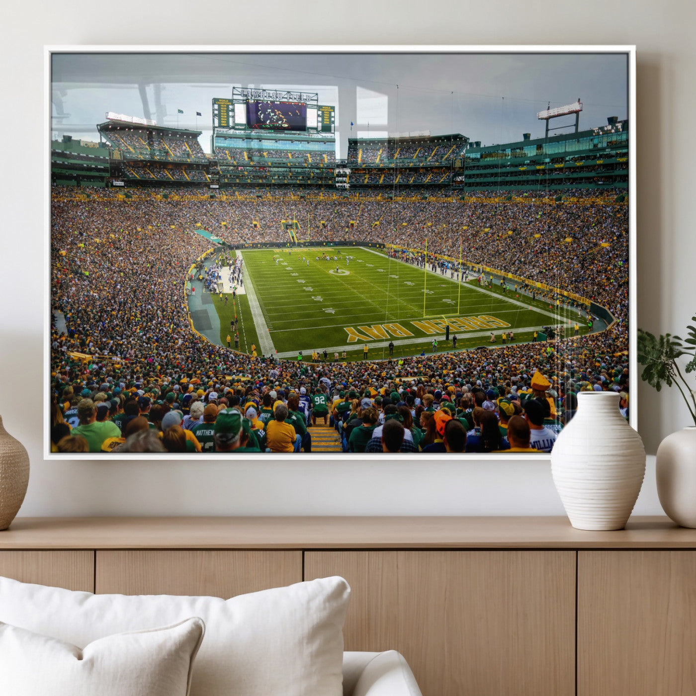 GBP101-MGV-FP-36X24 - Green Bay Packers Lambeau Field Stadium Wall Art Canvas Print, Iconic NFL Football Stadium Artwork, Wisconsin Sports Home Decor
