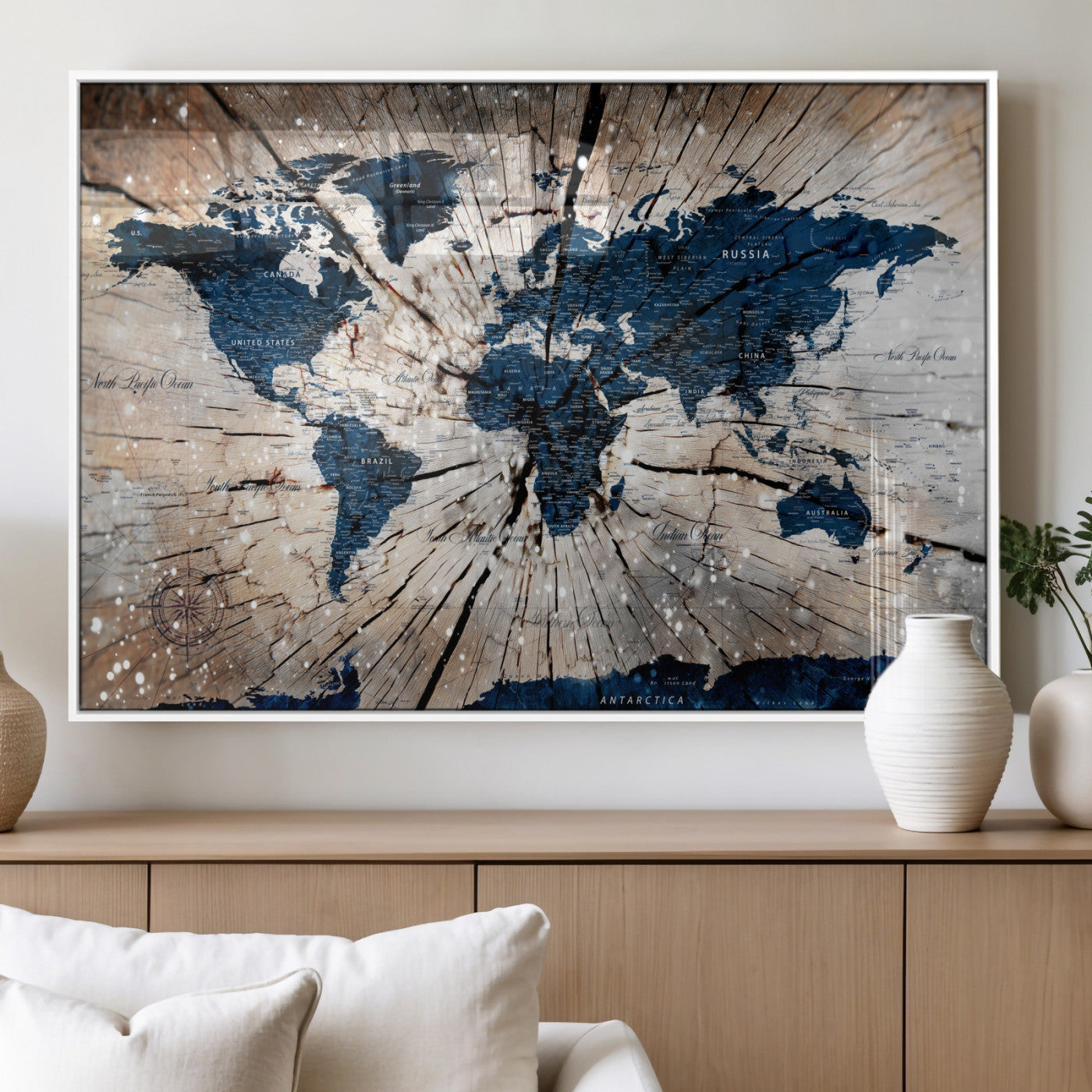 99001695-MGV-FP-36X24 - World Map Wall Art Canvas Print, Modern Decorative Framed Map Artwork Prints for Living Room, Office, Bedroom Wall Decor