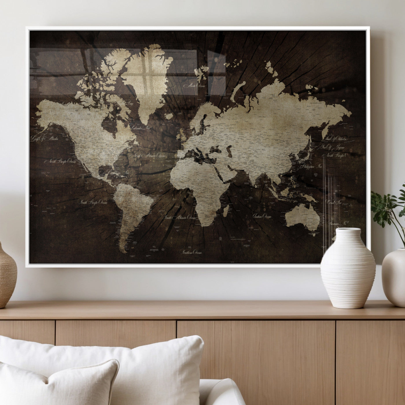 24010397-MGV-FP-36X24 - World Map Wall Art Canvas Print, Modern Decorative Framed Map Artwork Prints for Living Room, Office, Bedroom Wall Decor