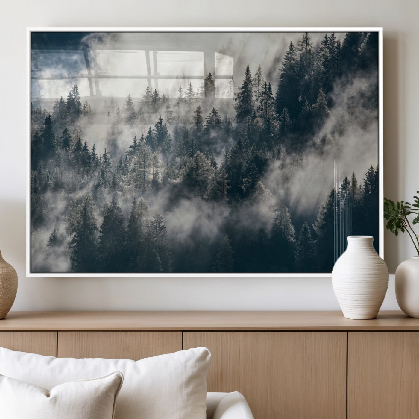 270372951-MGV-FP-36X24 - Misty Pine Forest Canvas Wall Art – Dark Forest Mountaing and Nature Landscape Print, Horizontal Canvas Print