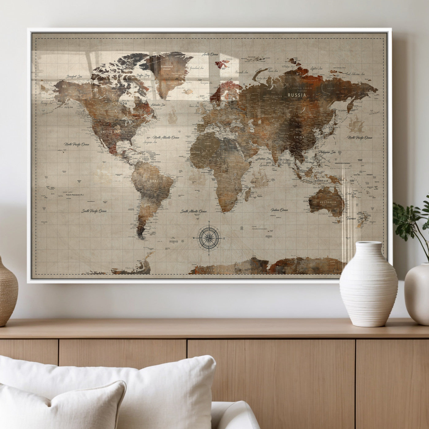 23610090-MGV-CV-36X24 - World Map Wall Art Canvas Print, Modern Decorative Framed Map Artwork Prints for Living Room, Office, Bedroom Wall Decor