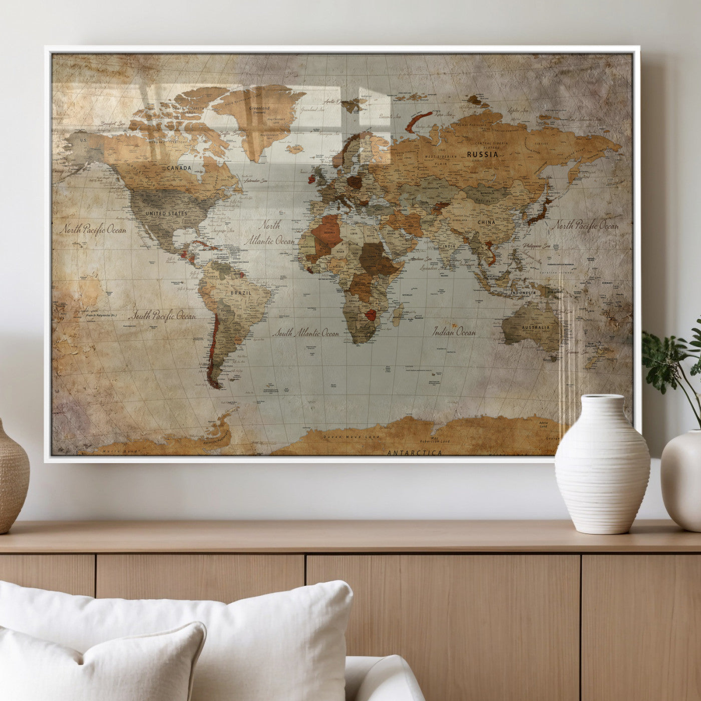 74176056-MGV-CV-36X24 - World Map Wall Art Canvas Print, Modern Decorative Framed Map Artwork Prints for Living Room, Office, Bedroom Wall Decor