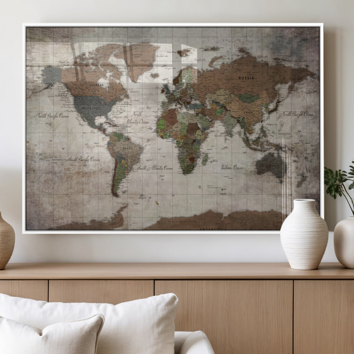 65393892-MGV-CV-36X24 - World Map Wall Art Canvas Print, Modern Decorative Framed Map Artwork Prints for Living Room, Office, Bedroom Wall Decor