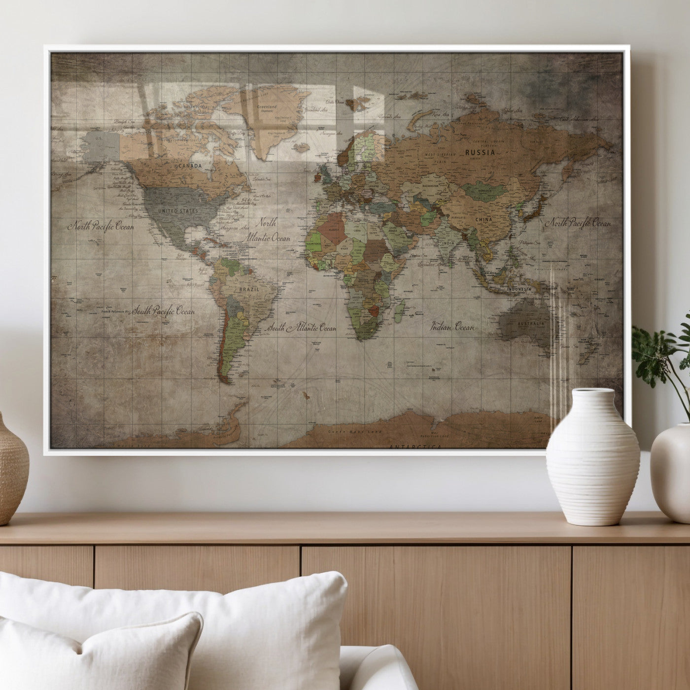 20356264-MGV-CV-36X24 - World Map Wall Art Canvas Print, Modern Decorative Framed Map Artwork Prints for Living Room, Office, Bedroom Wall Decor
