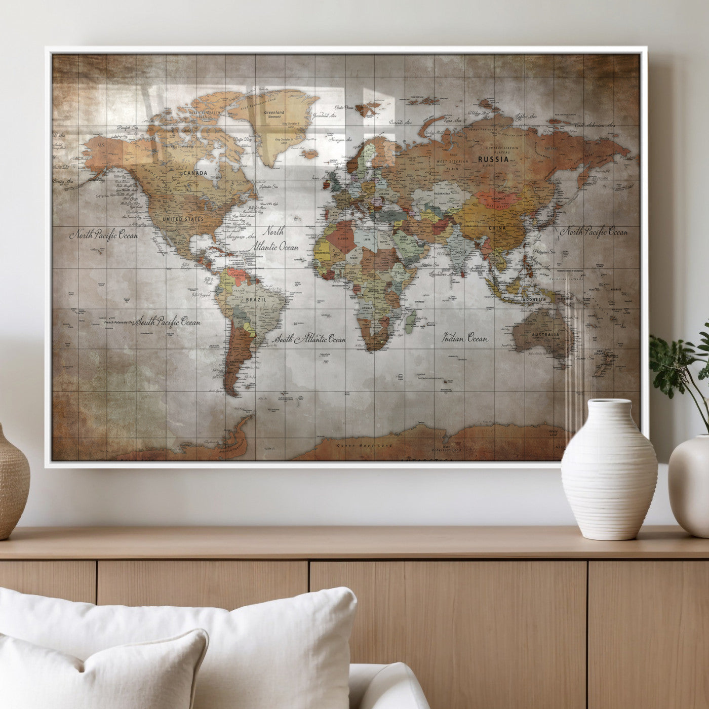 51643807-MGV-CV-36X24 - World Map Wall Art Canvas Print, Modern Decorative Framed Map Artwork Prints for Living Room, Office, Bedroom Wall Decor