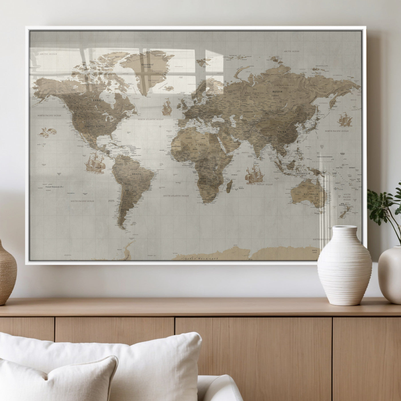 28283260-MGV-CV-36X24 - World Map Wall Art Canvas Print, Modern Decorative Framed Map Artwork Prints for Living Room, Office, Bedroom Wall Decor