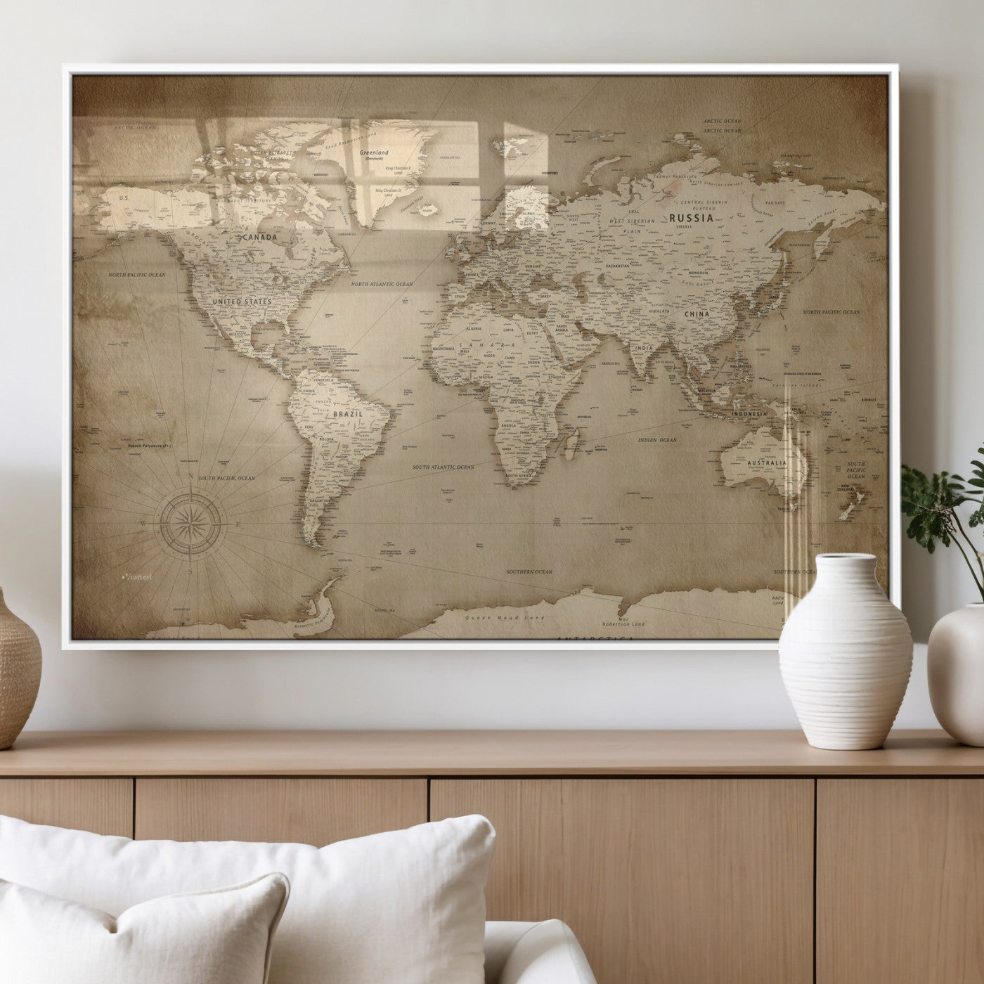 34795134-MGV-CV-36X24 - World Map Wall Art Canvas Print, Modern Decorative Framed Map Artwork Prints for Living Room, Office, Bedroom Wall Decor