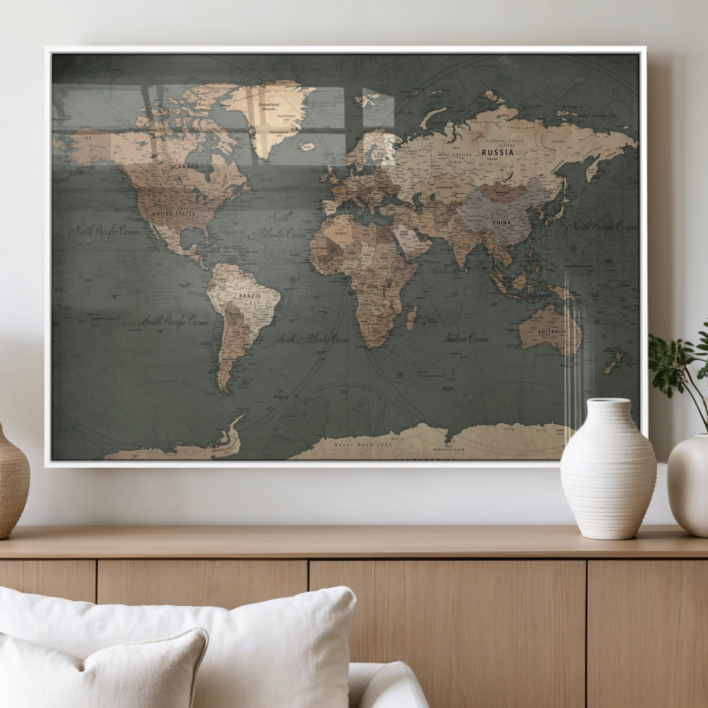 84619399-MGV-CV-36X24 - World Map Wall Art Canvas Print, Modern Decorative Framed Map Artwork Prints for Living Room, Office, Bedroom Wall Decor