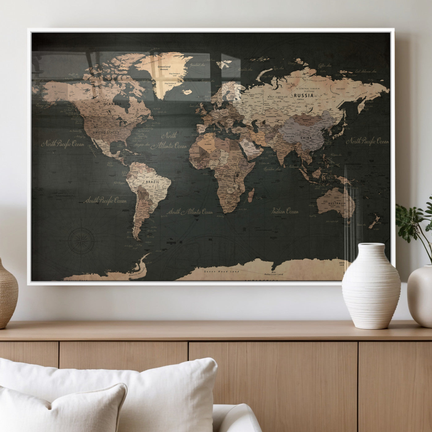 62059333-MGV-CV-36X24 - World Map Wall Art Canvas Print, Modern Decorative Framed Map Artwork Prints for Living Room, Office, Bedroom Wall Decor