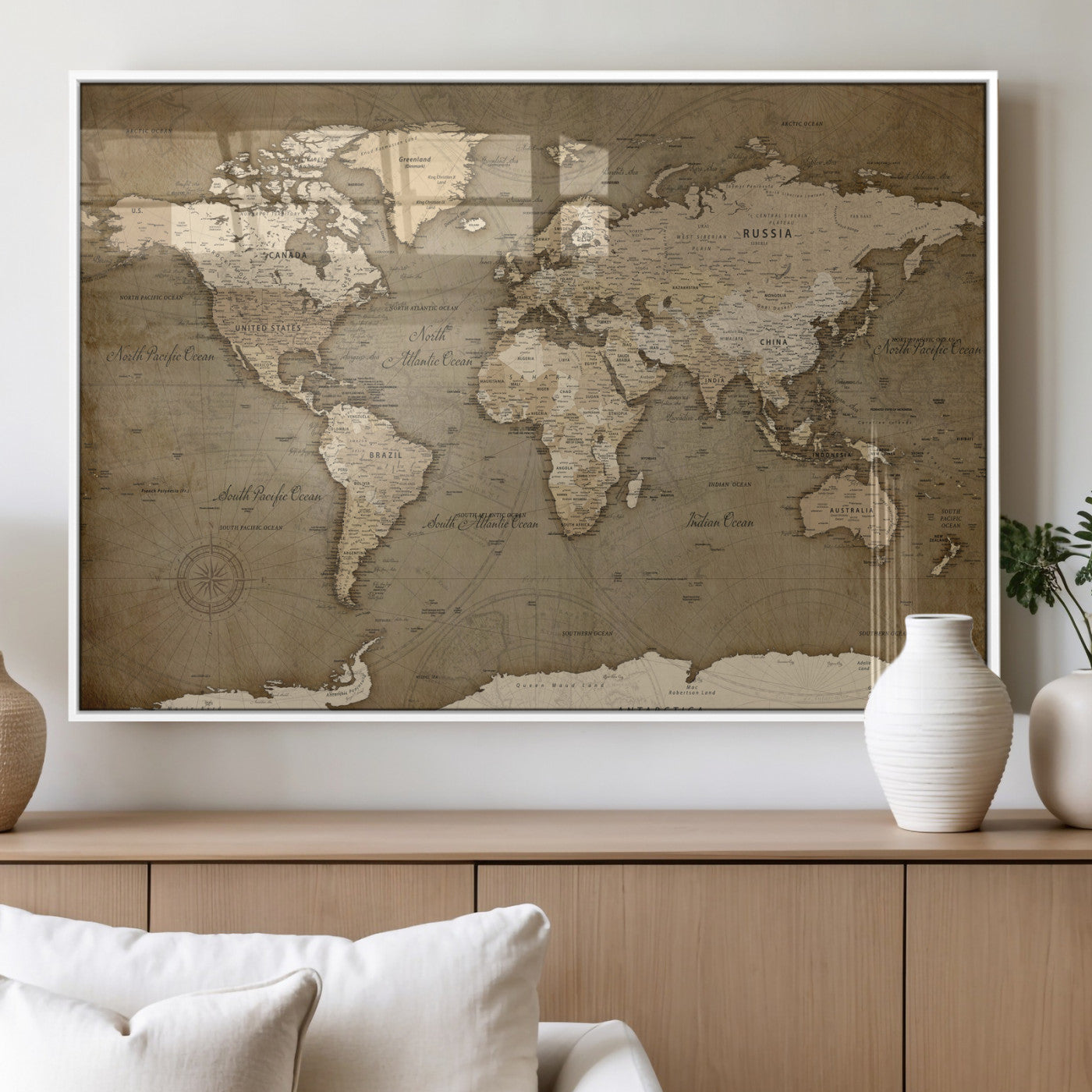 82314635-MGV-CV-36X24 - World Map Wall Art Canvas Print, Modern Decorative Framed Map Artwork Prints for Living Room, Office, Bedroom Wall Decor