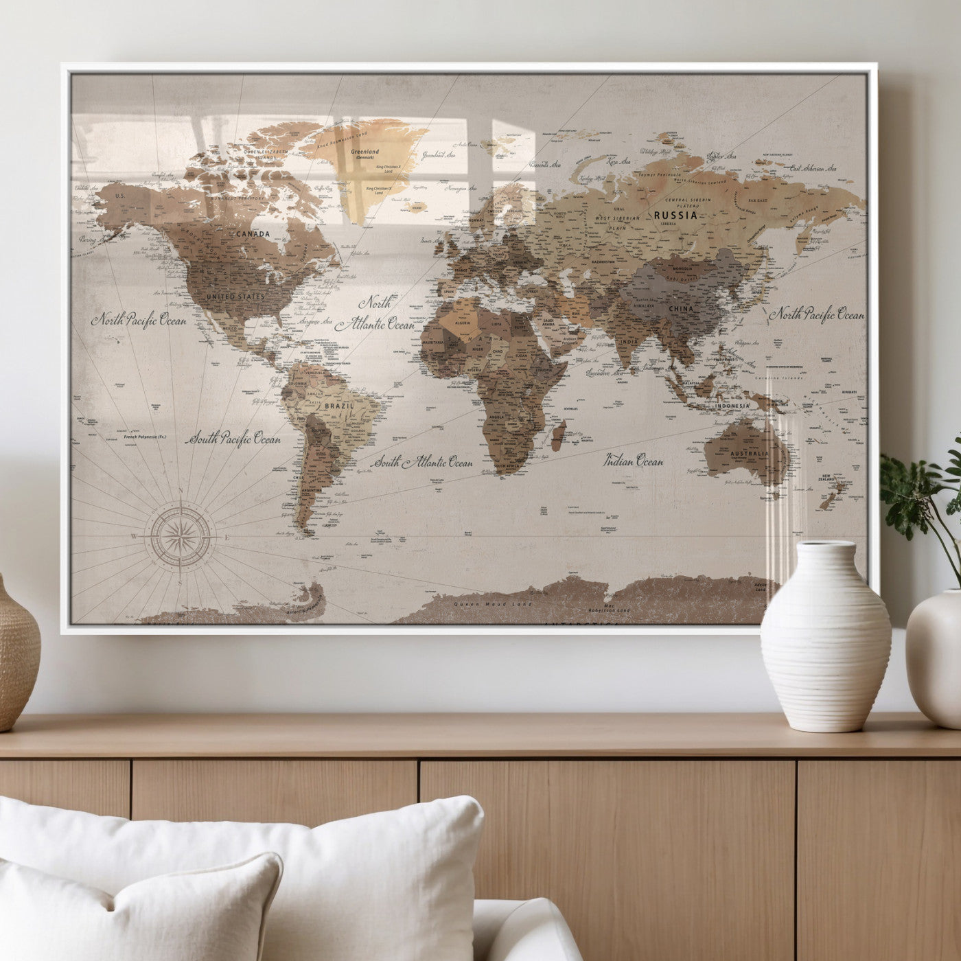 69860078-MGV-CV-36X24 - World Map Wall Art Canvas Print, Modern Decorative Framed Map Artwork Prints for Living Room, Office, Bedroom Wall Decor