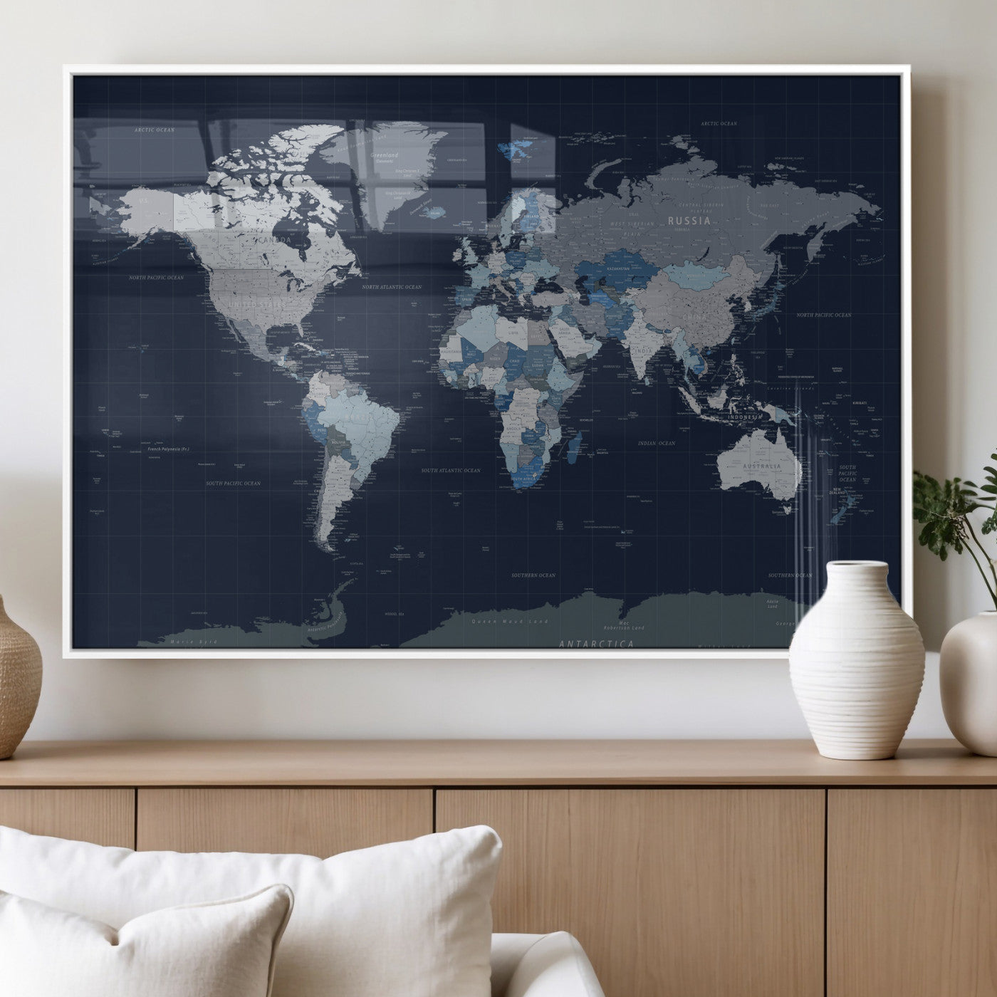 17712680-MGV-CV-36X24 - World Map Wall Art Canvas Print, Modern Decorative Framed Map Artwork Prints for Living Room, Office, Bedroom Wall Decor