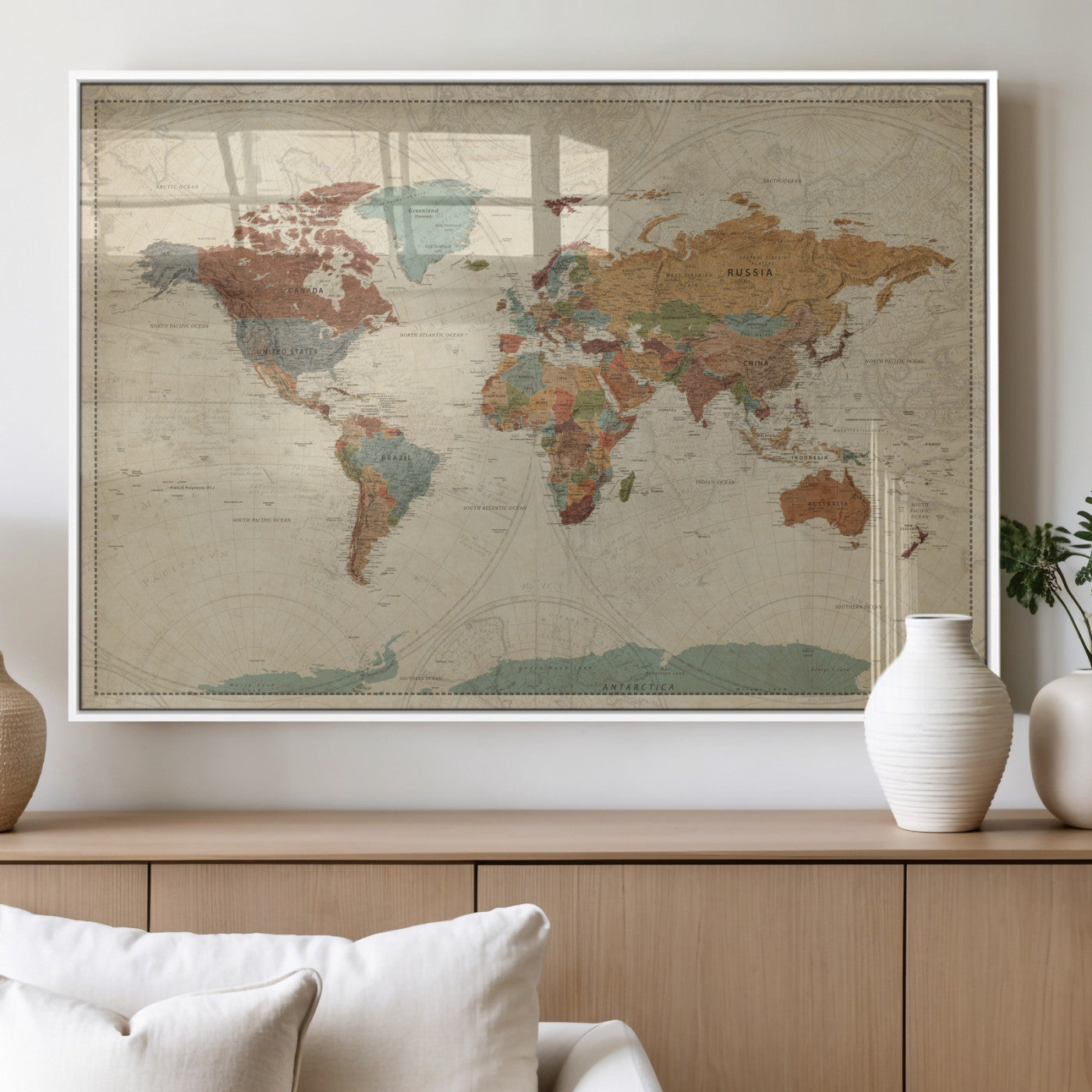 68428598-MGV-CV-36X24 - World Map Wall Art Canvas Print, Modern Decorative Framed Map Artwork Prints for Living Room, Office, Bedroom Wall Decor