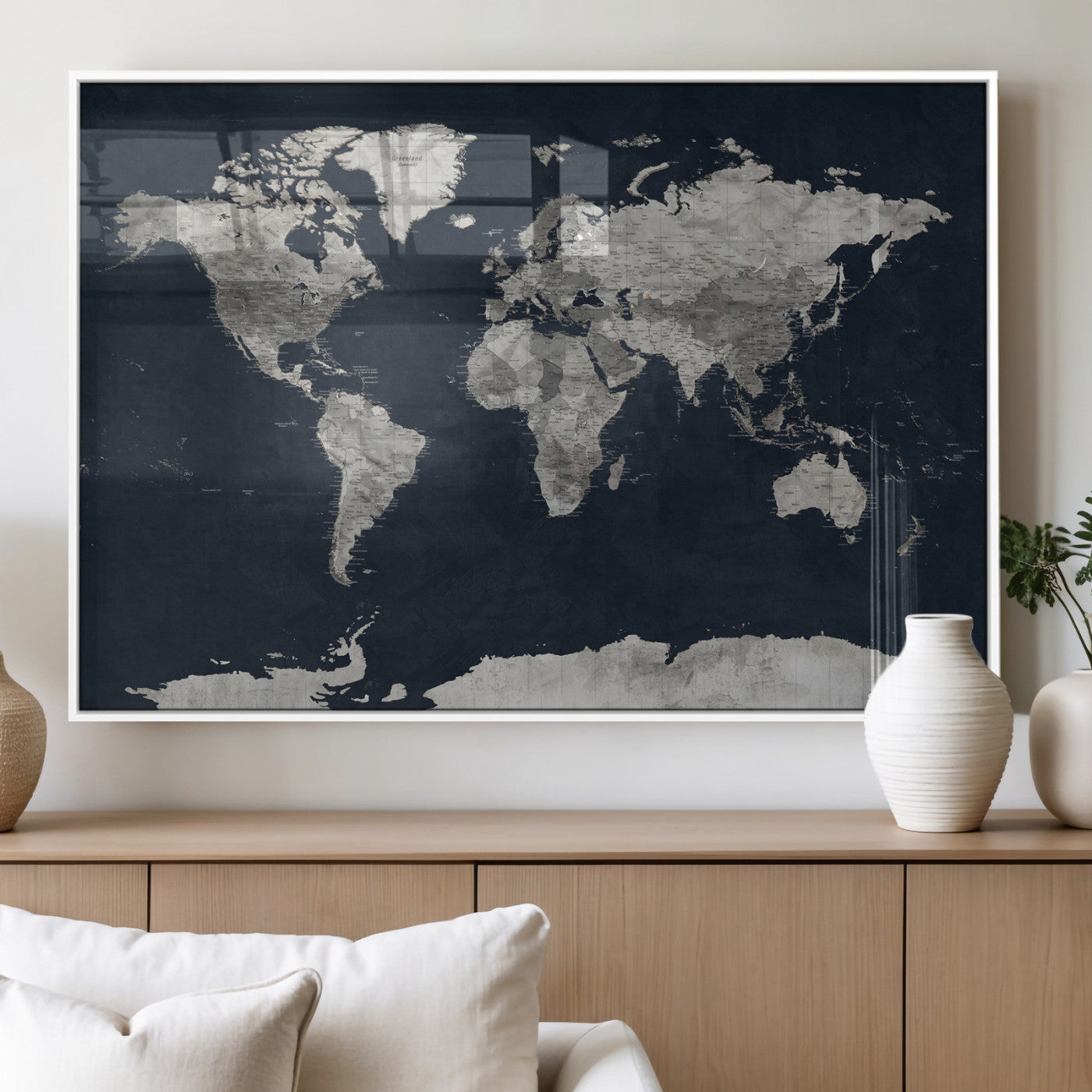 53886659-MGV-CV-36X24 - World Map Wall Art Canvas Print, Modern Decorative Framed Map Artwork Prints for Living Room, Office, Bedroom Wall Decor
