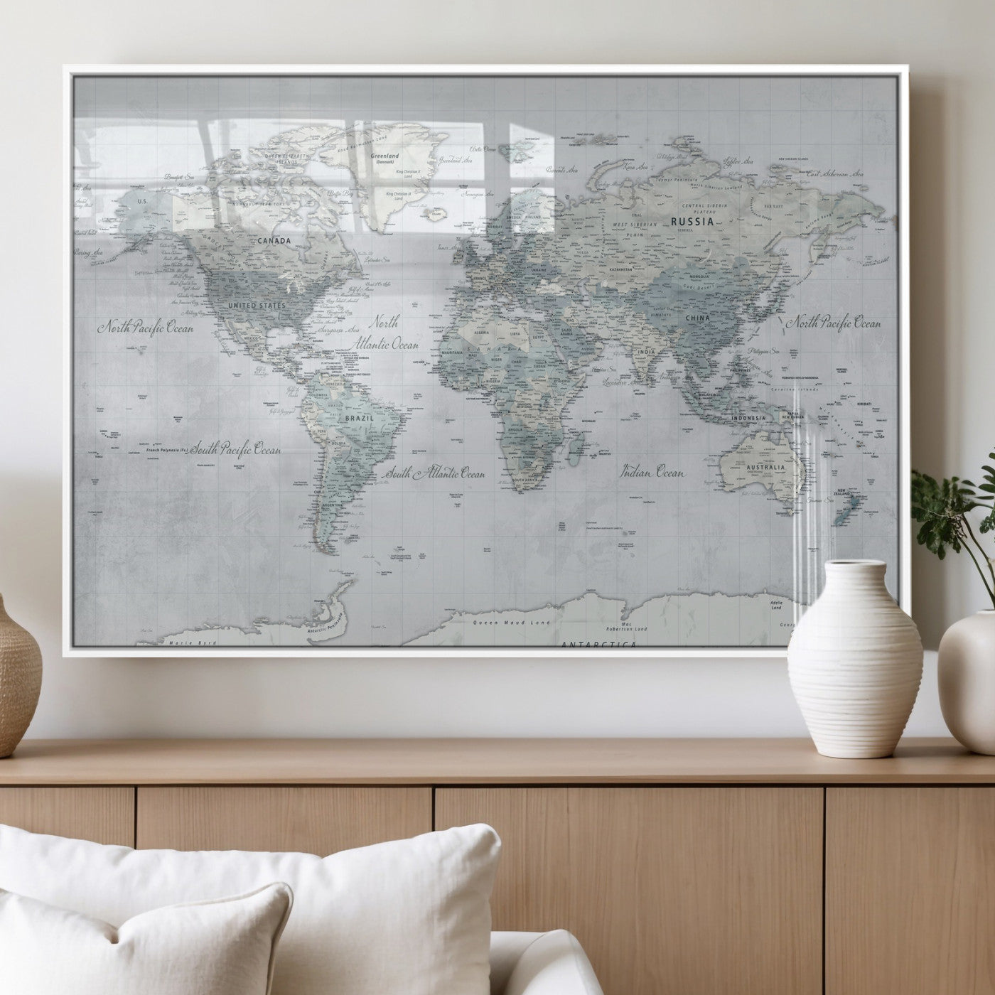 71091917-MGV-CV-36X24 - World Map Wall Art Canvas Print, Modern Decorative Framed Map Artwork Prints for Living Room, Office, Bedroom Wall Decor