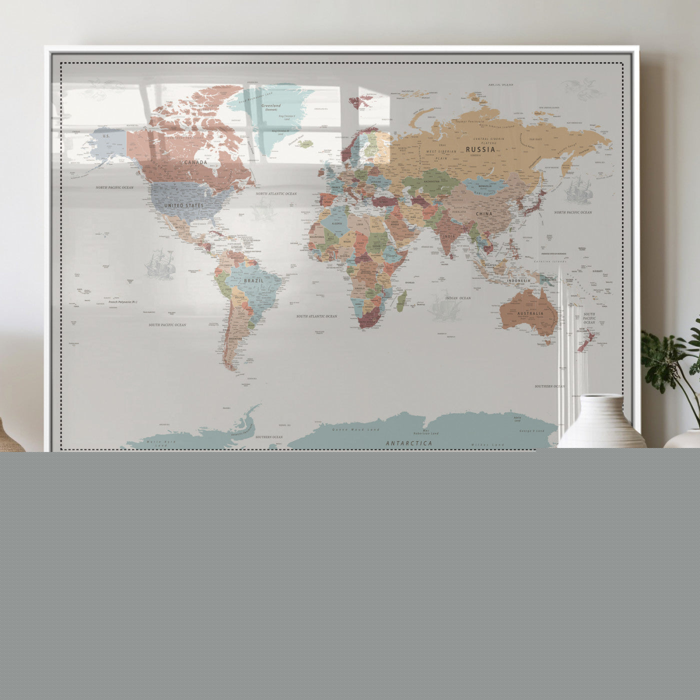 63447567-MGV-CV-36X24 - World Map Wall Art Canvas Print, Modern Decorative Framed Map Artwork Prints for Living Room, Office, Bedroom Wall Decor