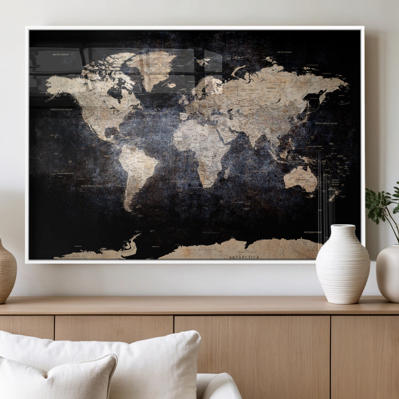 56713386-MGV-CV-36X24 - World Map Wall Art Canvas Print, Modern Decorative Framed Map Artwork Prints for Living Room, Office, Bedroom Wall Decor