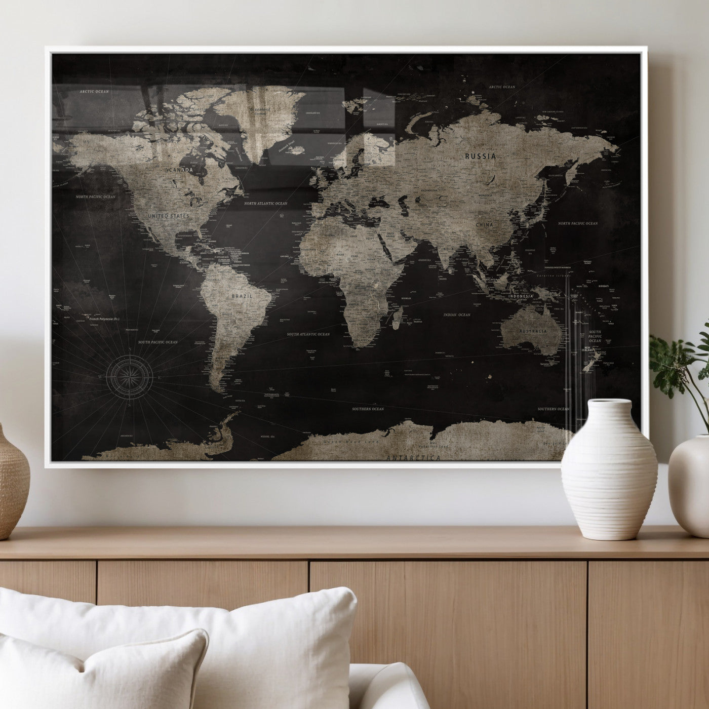 56225956-MGV-CV-36X24 - World Map Wall Art Canvas Print, Modern Decorative Framed Map Artwork Prints for Living Room, Office, Bedroom Wall Decor