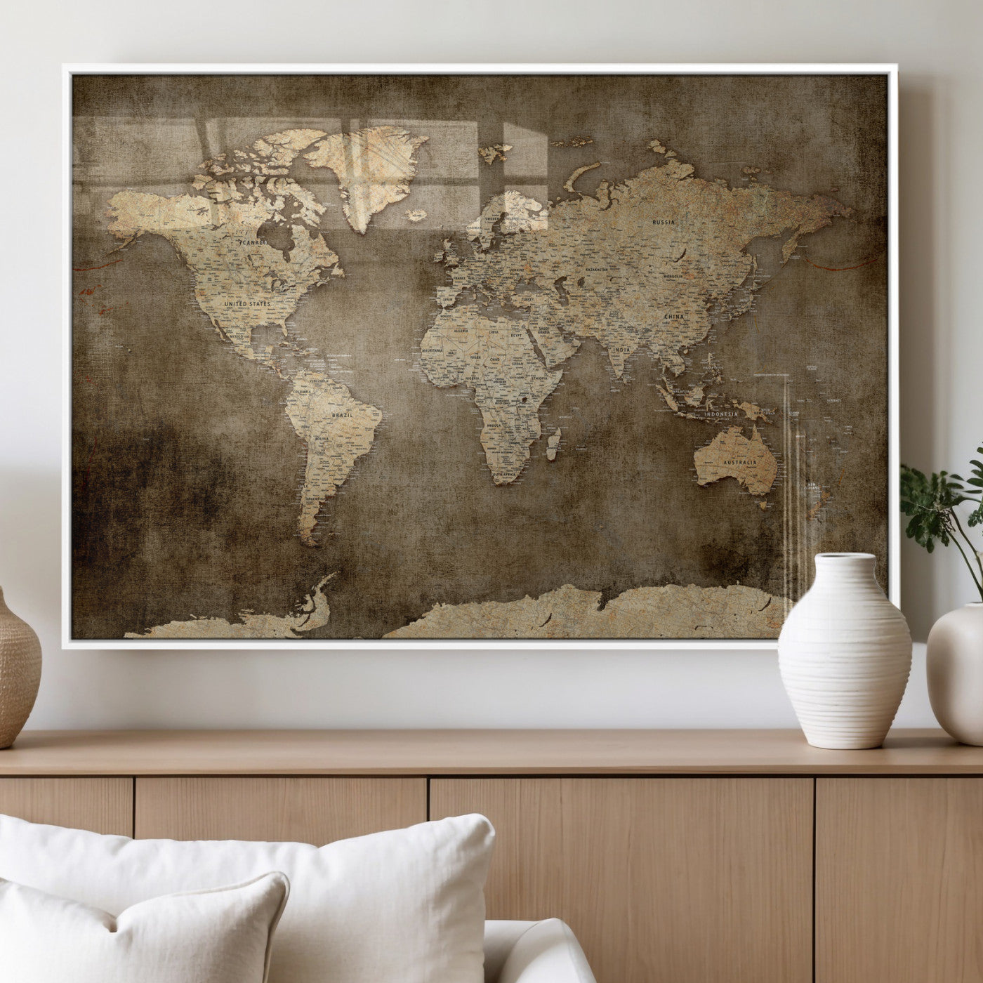 35847542-MGV-CV-36X24 - World Map Wall Art Canvas Print, Modern Decorative Framed Map Artwork Prints for Living Room, Office, Bedroom Wall Decor