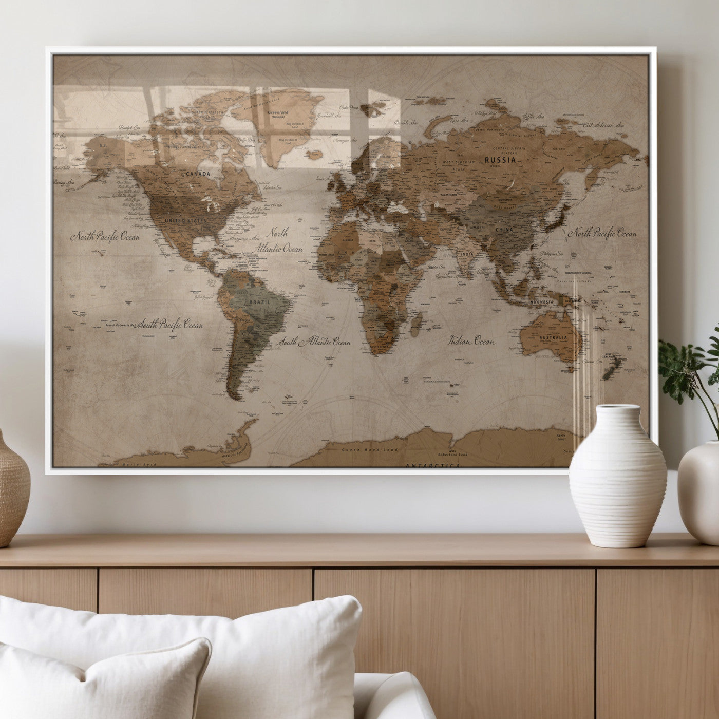 40064188-MGV-CV-36X24 - World Map Wall Art Canvas Print, Modern Decorative Framed Map Artwork Prints for Living Room, Office, Bedroom Wall Decor