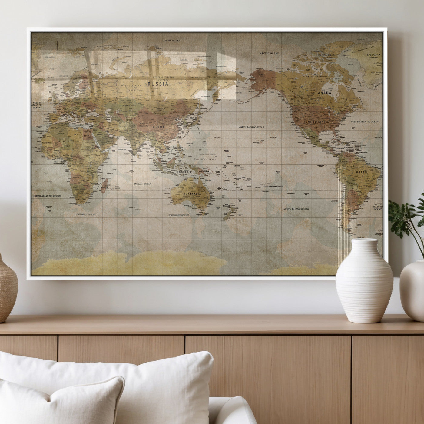 22305205-MGV-CV-36X24 - World Map Wall Art Canvas Print, Modern Decorative Framed Map Artwork Prints for Living Room, Office, Bedroom Wall Decor