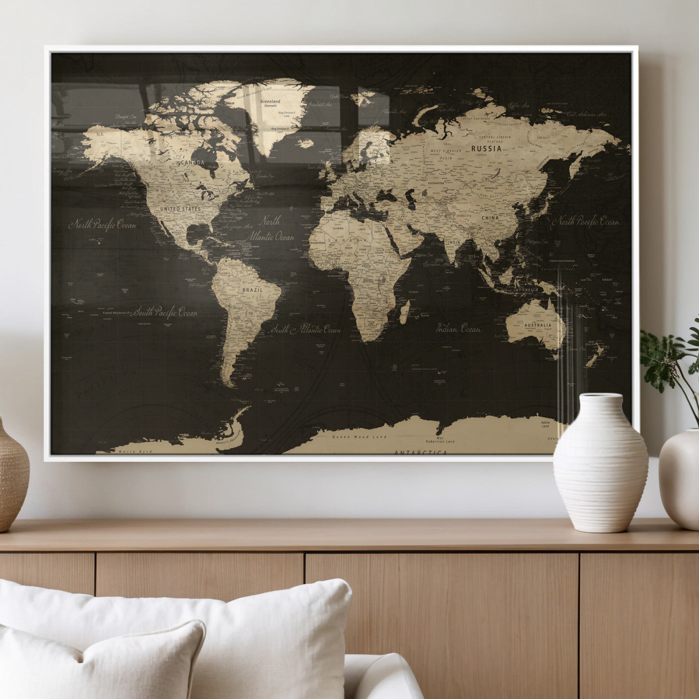 89024244-MGV-CV-36X24 - World Map Wall Art Canvas Print, Modern Decorative Framed Map Artwork Prints for Living Room, Office, Bedroom Wall Decor