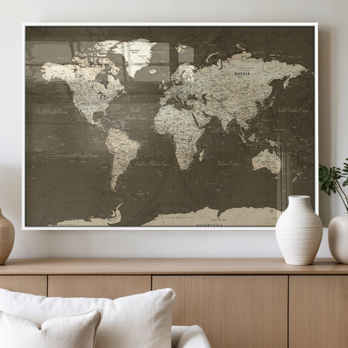 33202610-MGV-CV-36X24 - World Map Wall Art Canvas Print, Modern Decorative Framed Map Artwork Prints for Living Room, Office, Bedroom Wall Decor