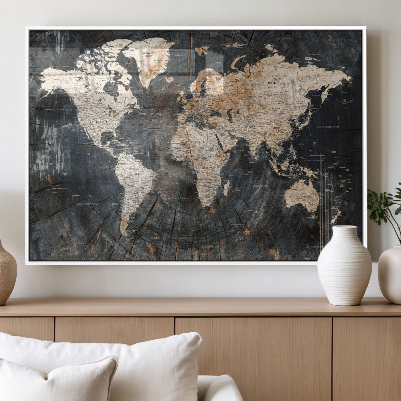 89162112-MGV-CV-36X24 - World Map Wall Art Canvas Print, Modern Decorative Framed Map Artwork Prints for Living Room, Office, Bedroom Wall Decor