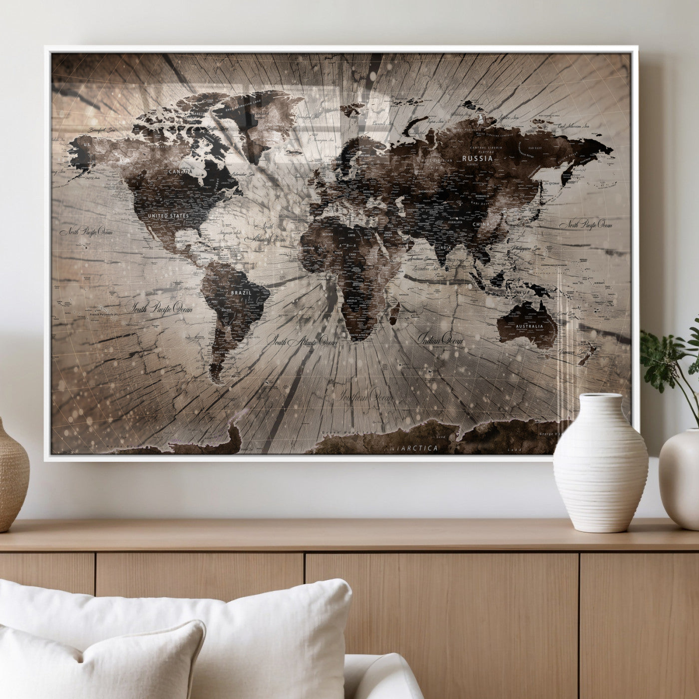 94623295-MGV-CV-36X24 - World Map Wall Art Canvas Print, Modern Decorative Framed Map Artwork Prints for Living Room, Office, Bedroom Wall Decor