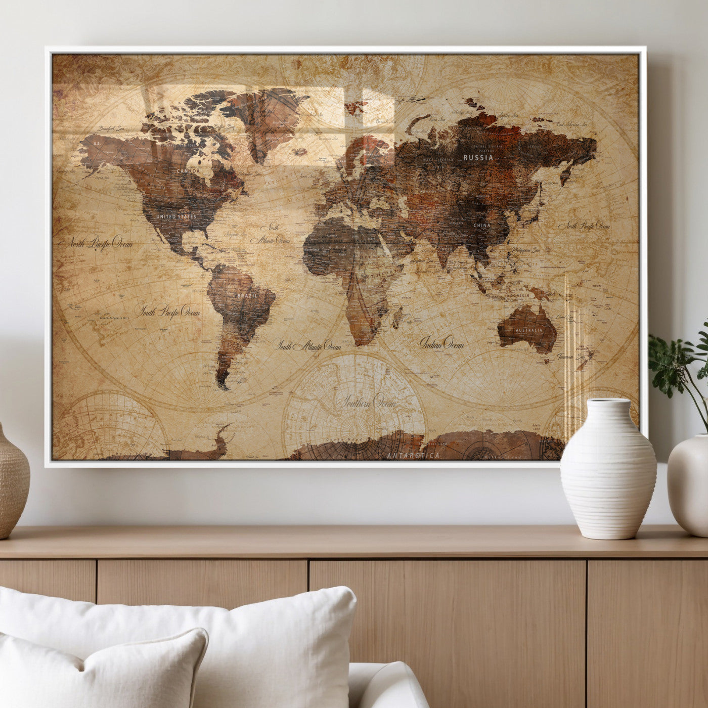 40760475-MGV-CV-36X24 - World Map Wall Art Canvas Print, Modern Decorative Framed Map Artwork Prints for Living Room, Office, Bedroom Wall Decor