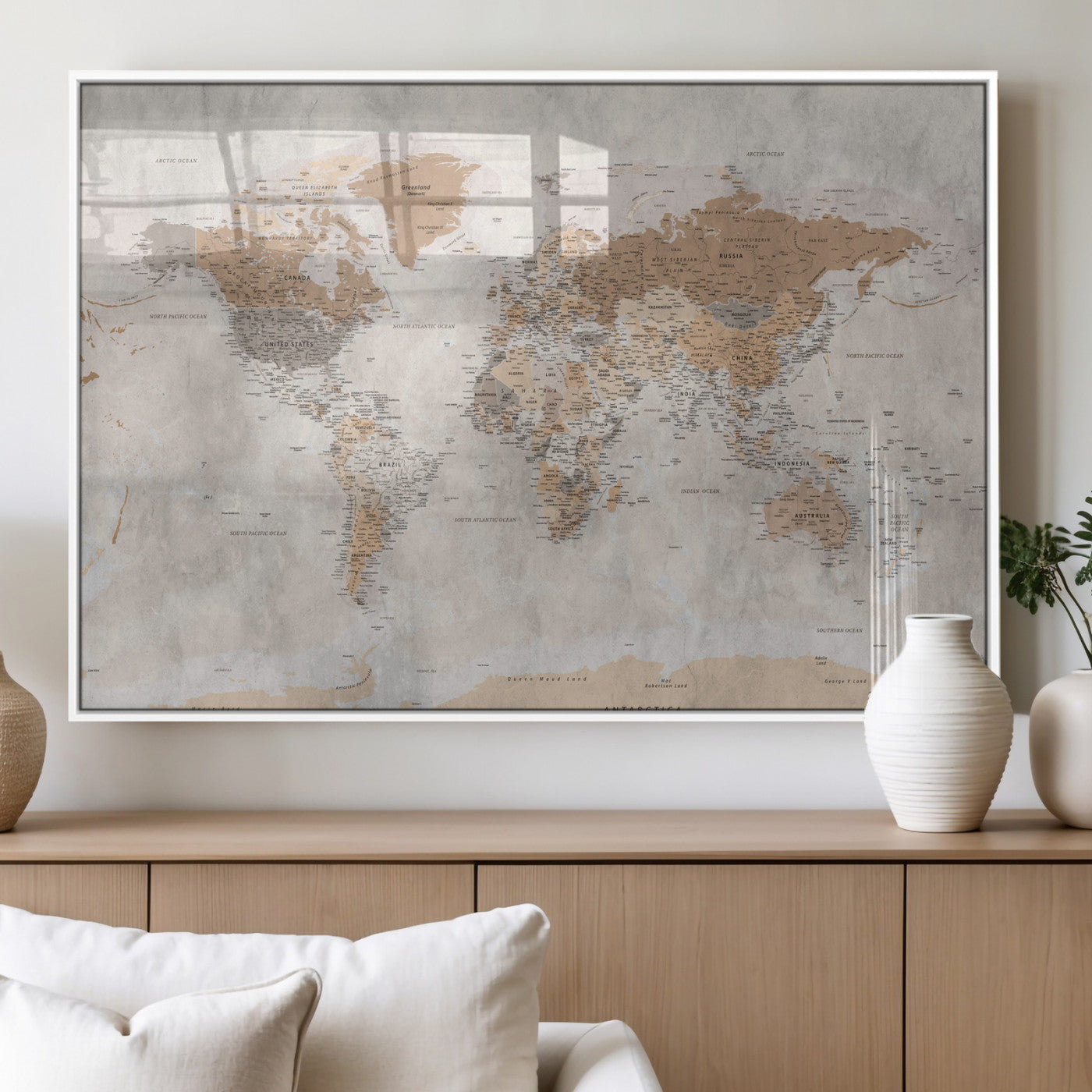 34051638-MGV-CV-36X24 - World Map Wall Art Canvas Print, Modern Decorative Framed Map Artwork Prints for Living Room, Office, Bedroom Wall Decor