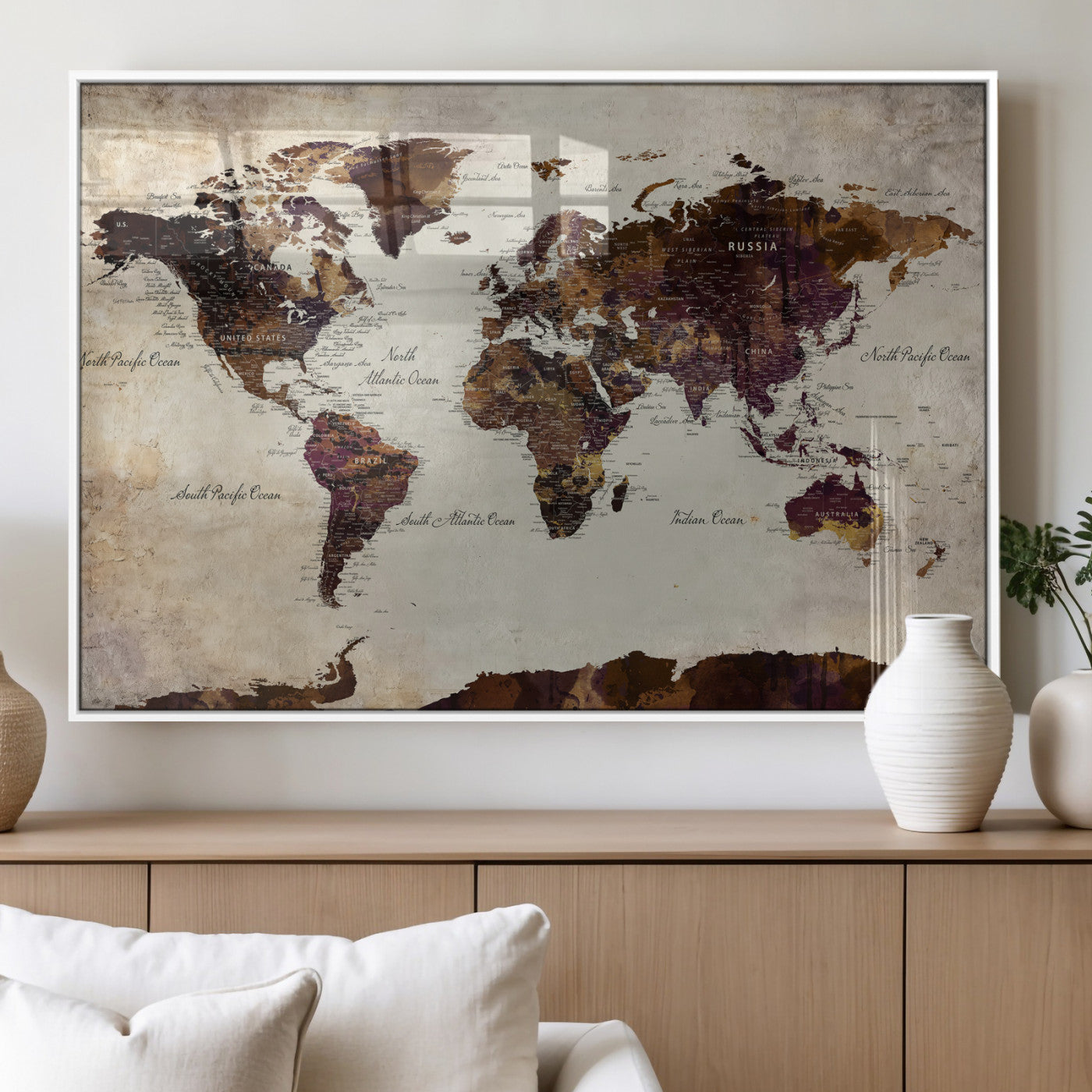 50611123-MGV-CV-36X24 - World Map Canvas Triptych – Colorful Global Wall Art for Living Rooms, Offices, and Study Spaces