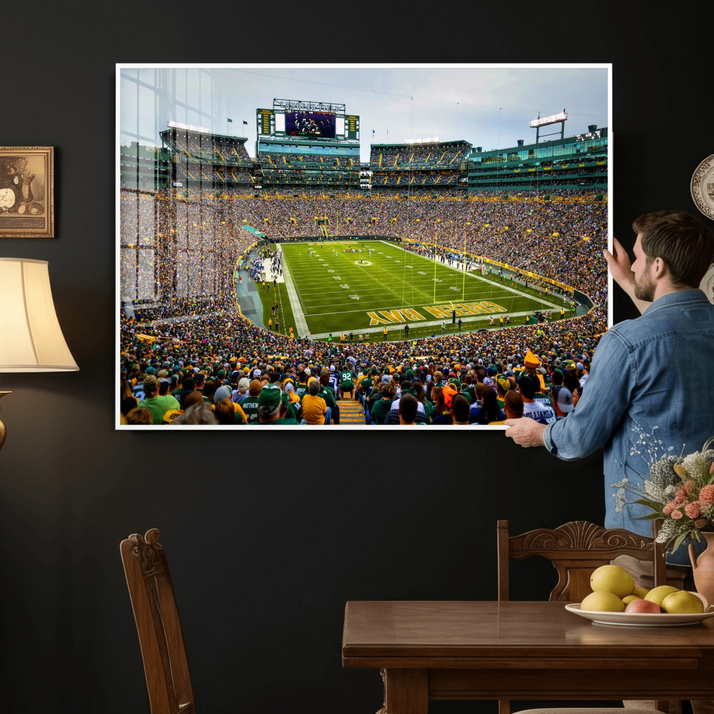 56521752-MGV-CV-36X24 - Green Bay Packers Stadium Wall Art Canvas Print, Lambeau Field Football Stadium Artwork, Framed Wall Art Ready to Hang