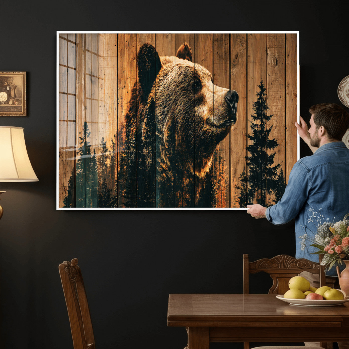 31552198-MGV-CV-36X24 - Rustic Bear Wall Art Canvas Print – Woodland Wildlife Artwork Print for Cabin, Lodge, and Farmhouse Home Decor