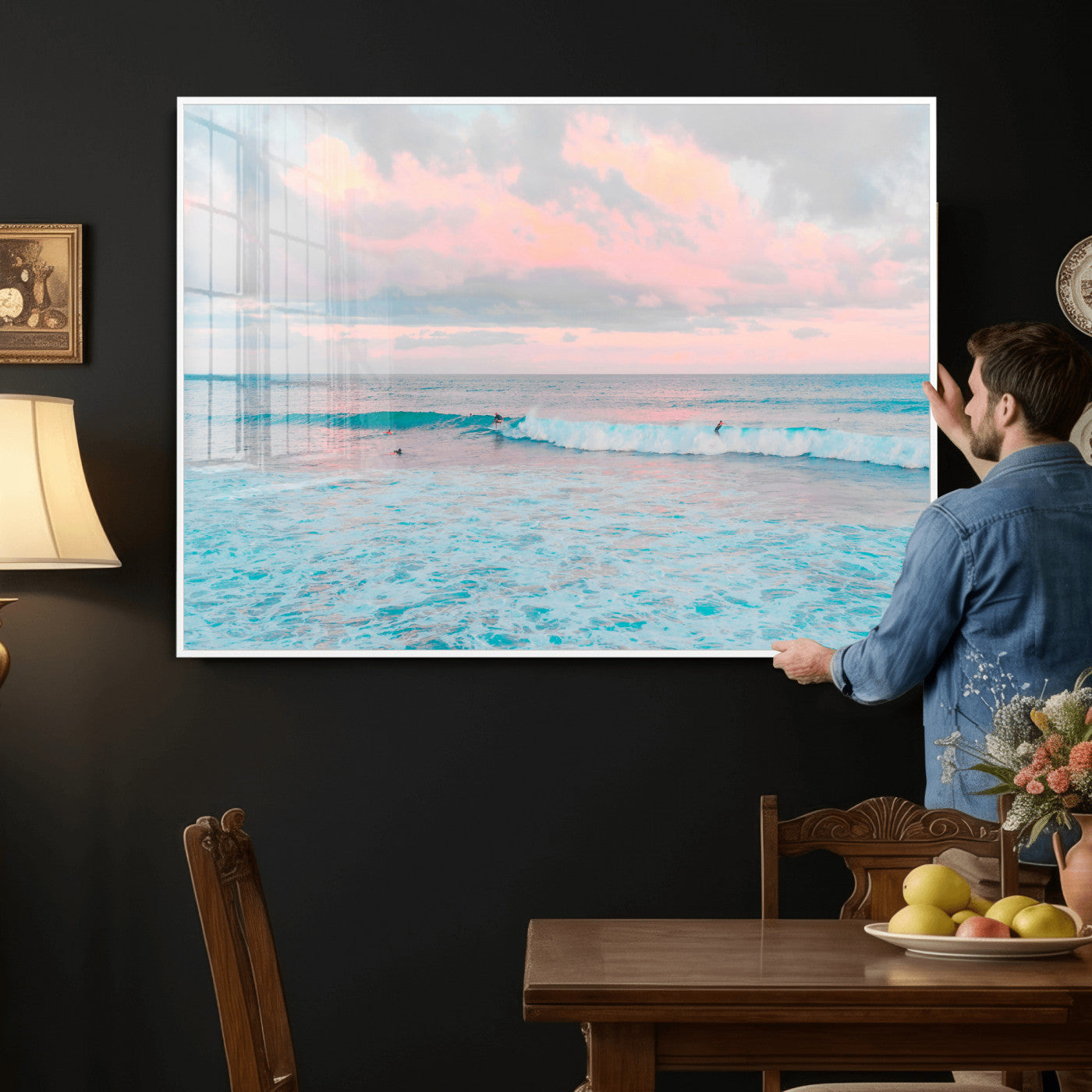 73216461-MGV-CV-36X24 - Ocean Wave Wall Art Canvas Print, Pastel Surf Seascape Photography, Coastal Beach Wall Decor